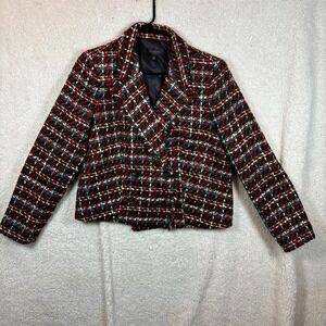 Talbots Womens Multicolor Plaid Tweed Jacket Size 10